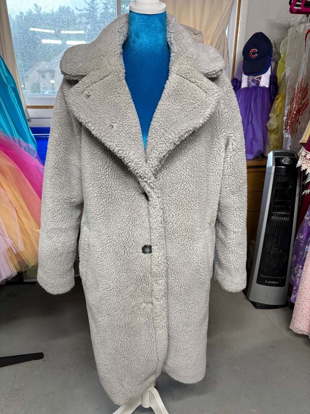Gap Teddy Coat Size L Petite Gray Sherpa Fleece Long Jacket